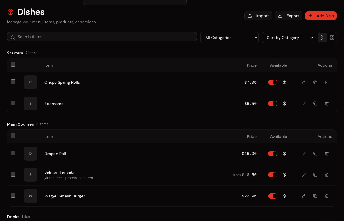 Build your menu in minutes